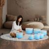image432HZ 612 Inch Set Of 7 PCS Frosted Chakra Quartz Crystal Singing Bowls for Sound Healing with 2 PCS Travel Carry Case BagBlue