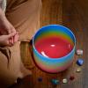 image440HZ 8 Inch Rainbow Colored A Note ThirdEye Chakra Frosted Quartz Crystal Singing Bowl for Sound Healing and MeditationG Note