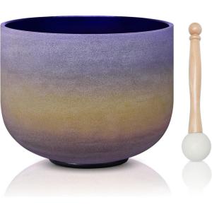 image440HZ 8 Inch Rainbow Colored A Note ThirdEye Chakra Frosted Quartz Crystal Singing Bowl for Sound Healing and MeditationA Note