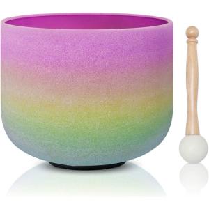 image440HZ 8 Inch Rainbow Colored A Note ThirdEye Chakra Frosted Quartz Crystal Singing Bowl for Sound Healing and MeditationB Note