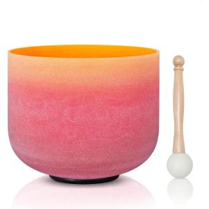 image440HZ 8 Inch Rainbow Colored A Note ThirdEye Chakra Frosted Quartz Crystal Singing Bowl for Sound Healing and MeditationE Note