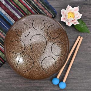 image8 Inch Multi Brown Color Stainless Steel Tongue Drum Percussion Instrument Free Mallet ampamp Bag Powerful Energy